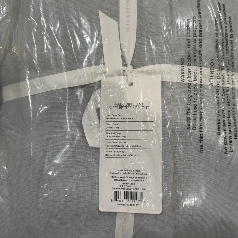 Boll & Branch Linen Duvet Set Full/Queen Blue Shore Luxury $529